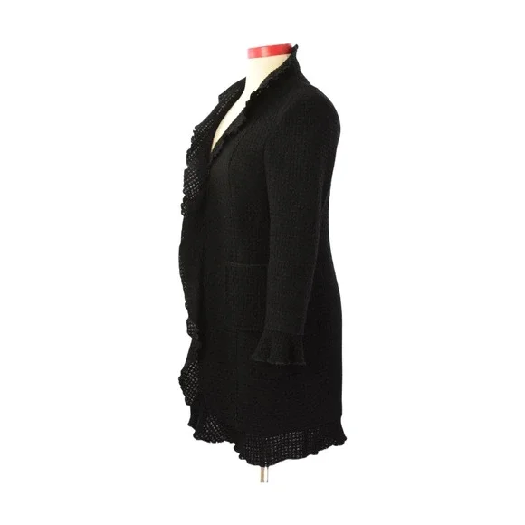 Doncaster Collection Black Wool Ruffled Long Cardigan Jacket Womens 12 - Picture 2 of 6